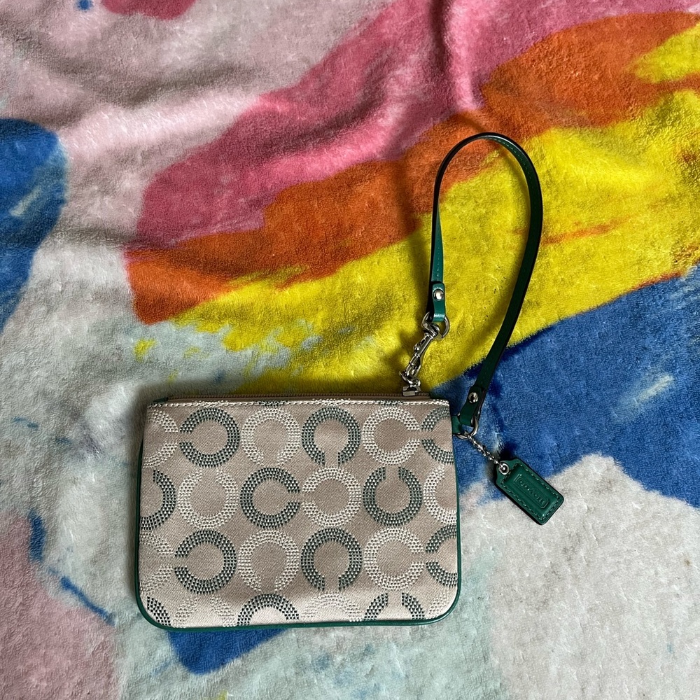 Coach Beige and Green Wristlet